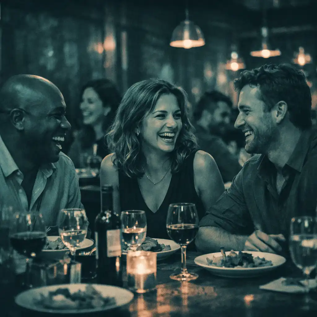 Guests enjoying dinner at Aceand Charcoal with laughter and conversation